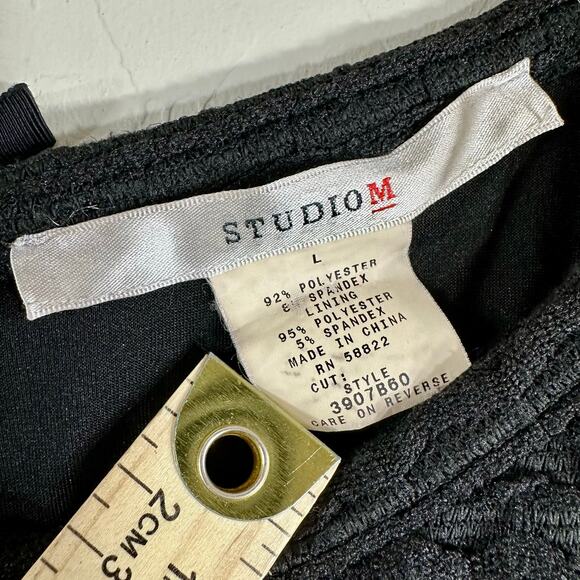 Studio M Women's Dress Black Textured Knit Sleeveless Short A Line‎ Dress Size L - Picture 2 of 9